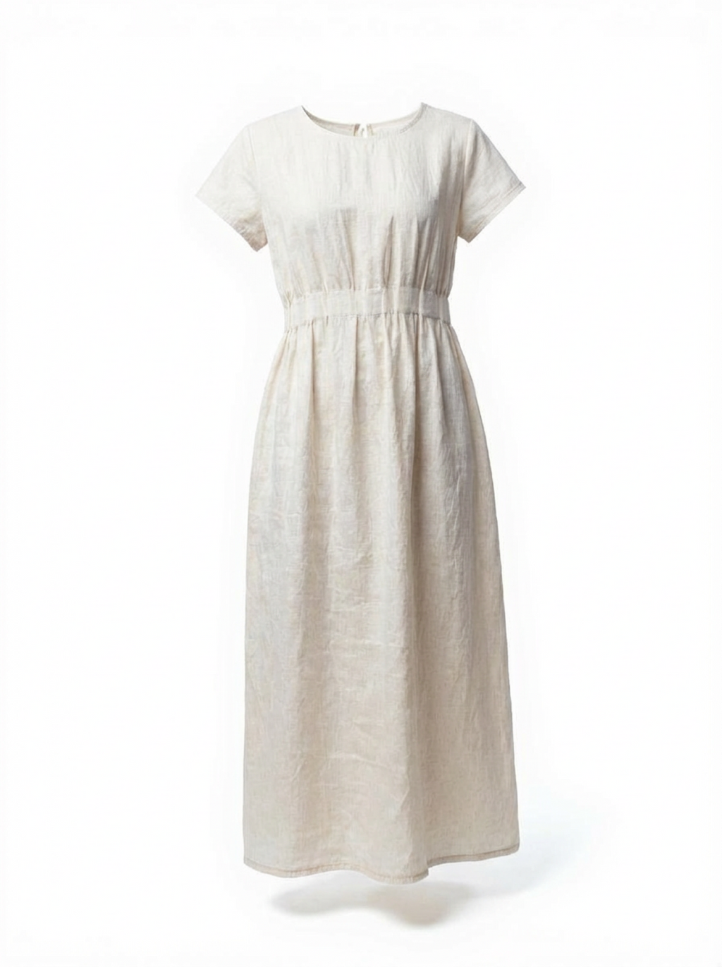 Full-length view of Elizabeth Linen Dress in breathable natural linen fabric