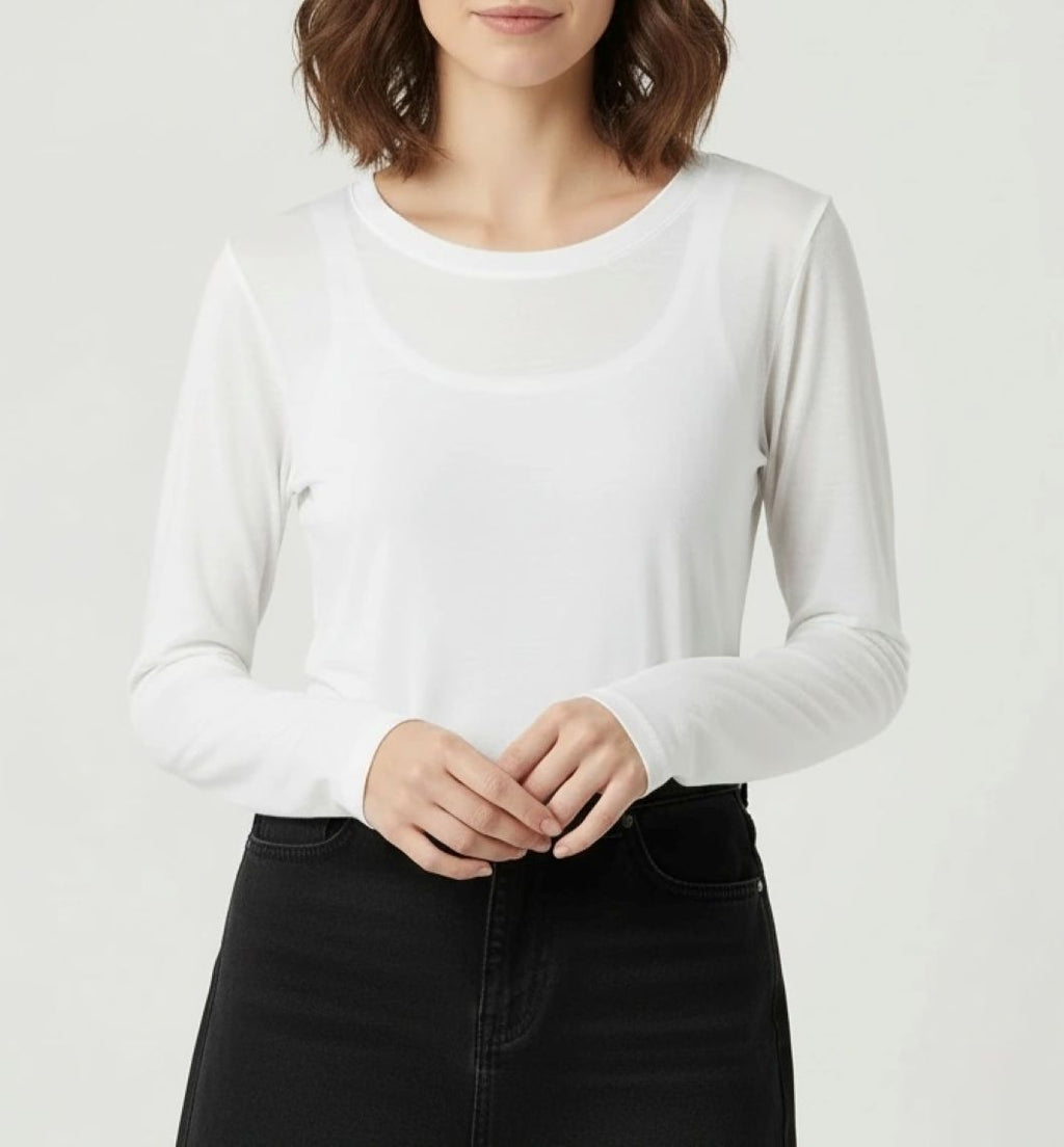 Leah t-shirt worn - soft sustainable Tencel fabric