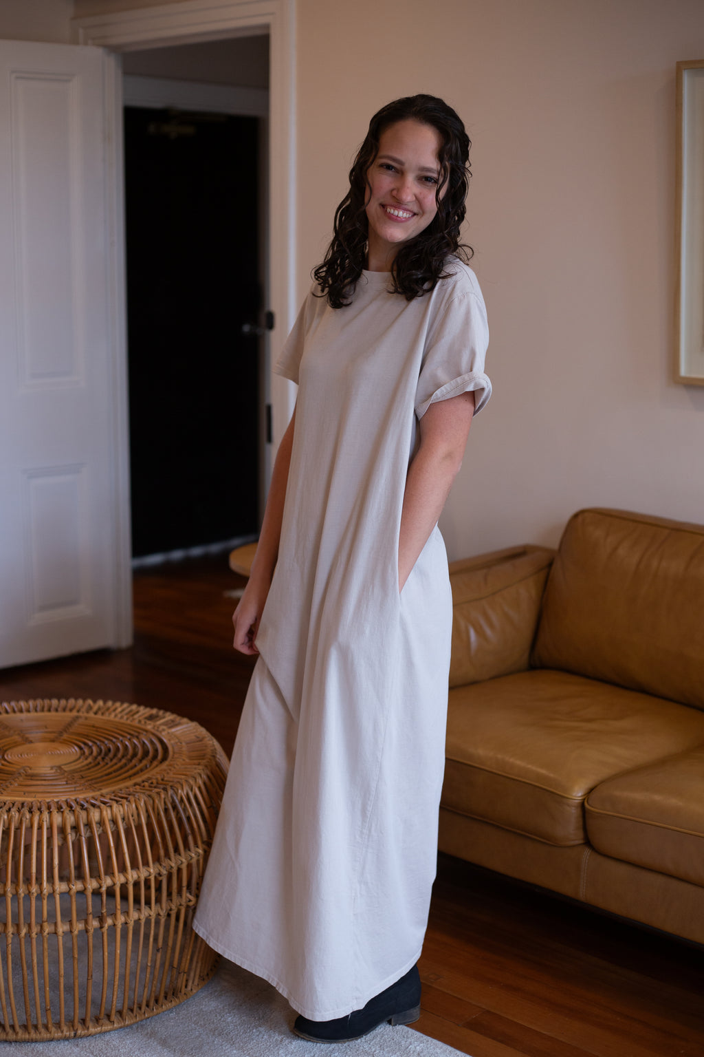 Woman wearing Peace T-Shirt Dress - versatile cotton maxi dress