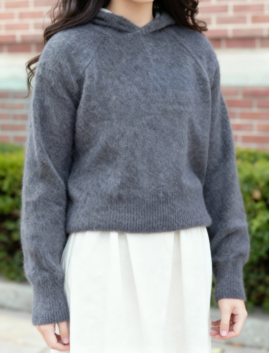 Sustainable hoodie sweater styled - cozy mohair knitwear
