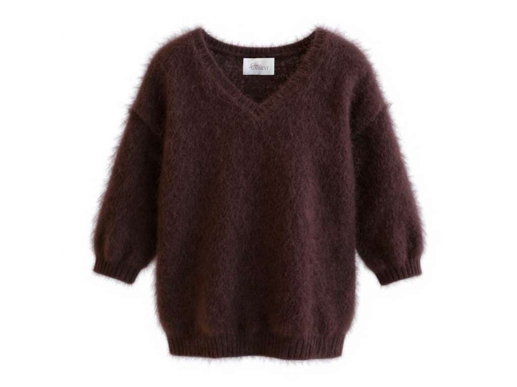 Sustainable mohair v-neck pullover sweater in brown - eco-friendly knitwear
