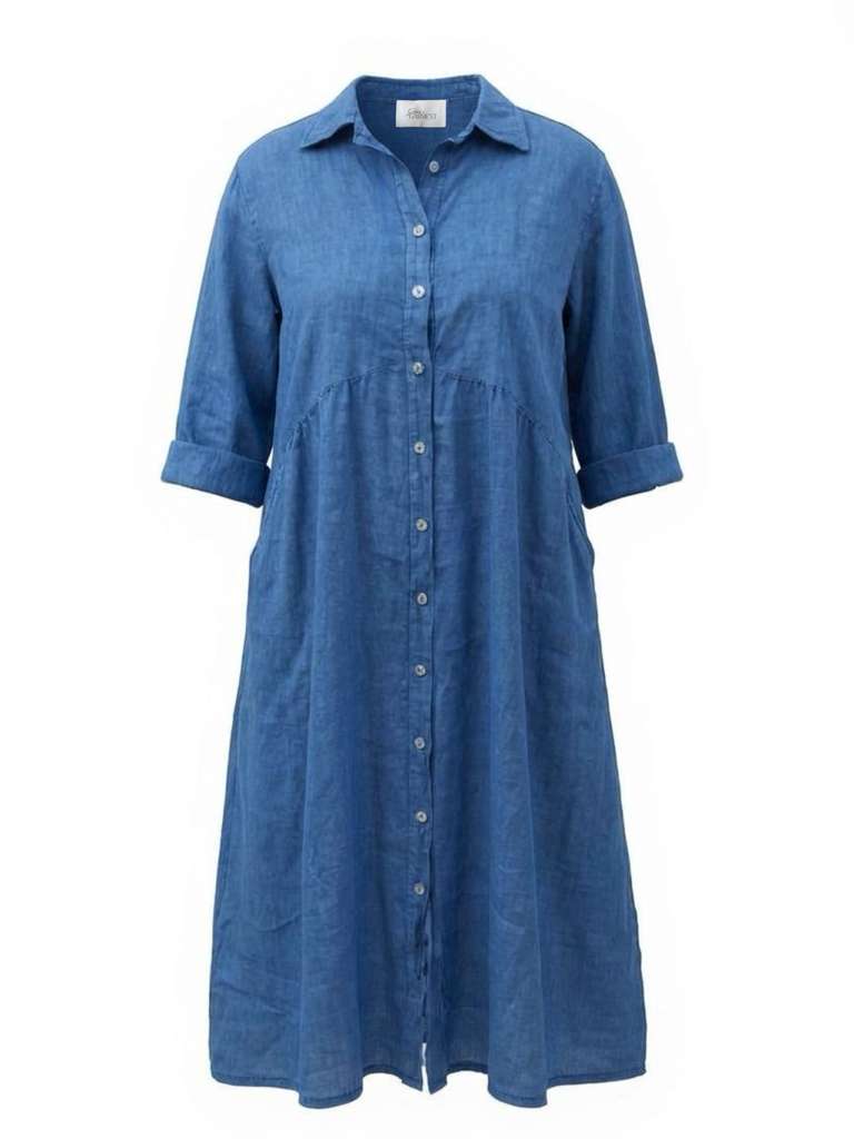 Linen button-front maxi dress in blue - sustainable fashion