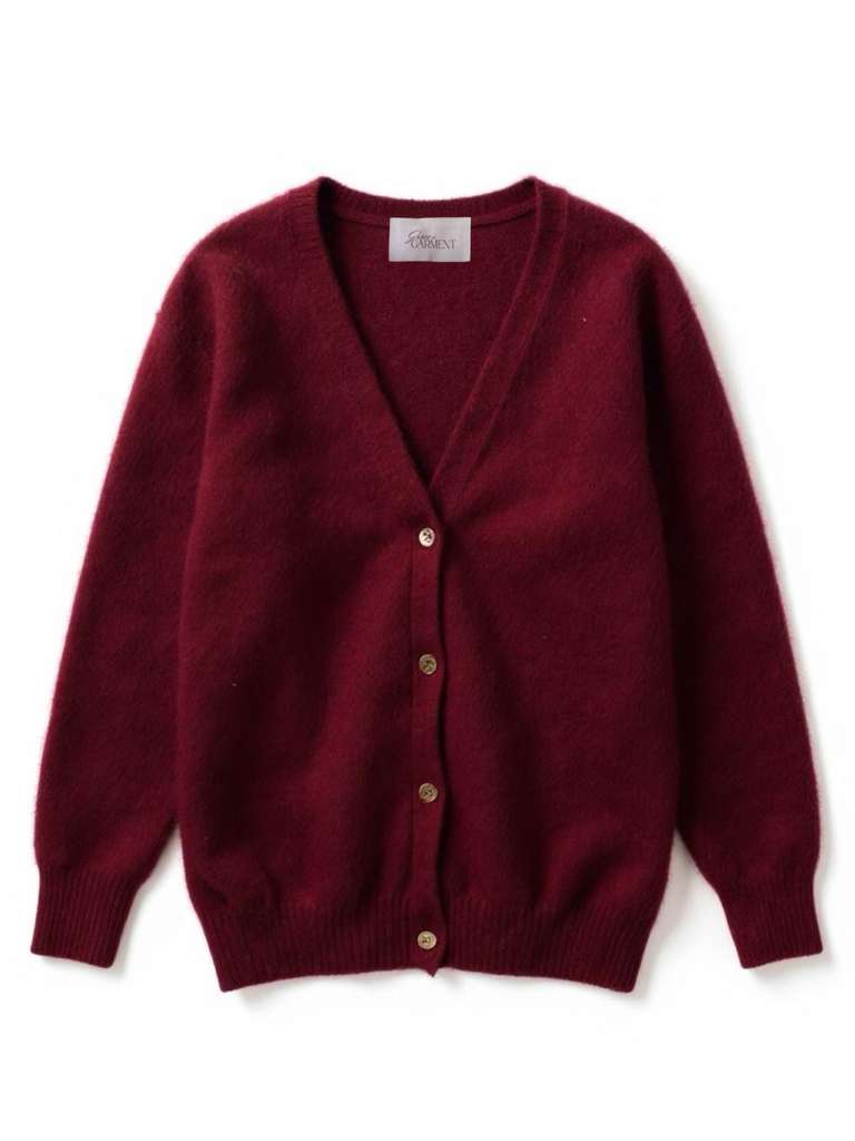 Sustainable mohair v-neck cardigan in cranberry - eco-friendly knitwear