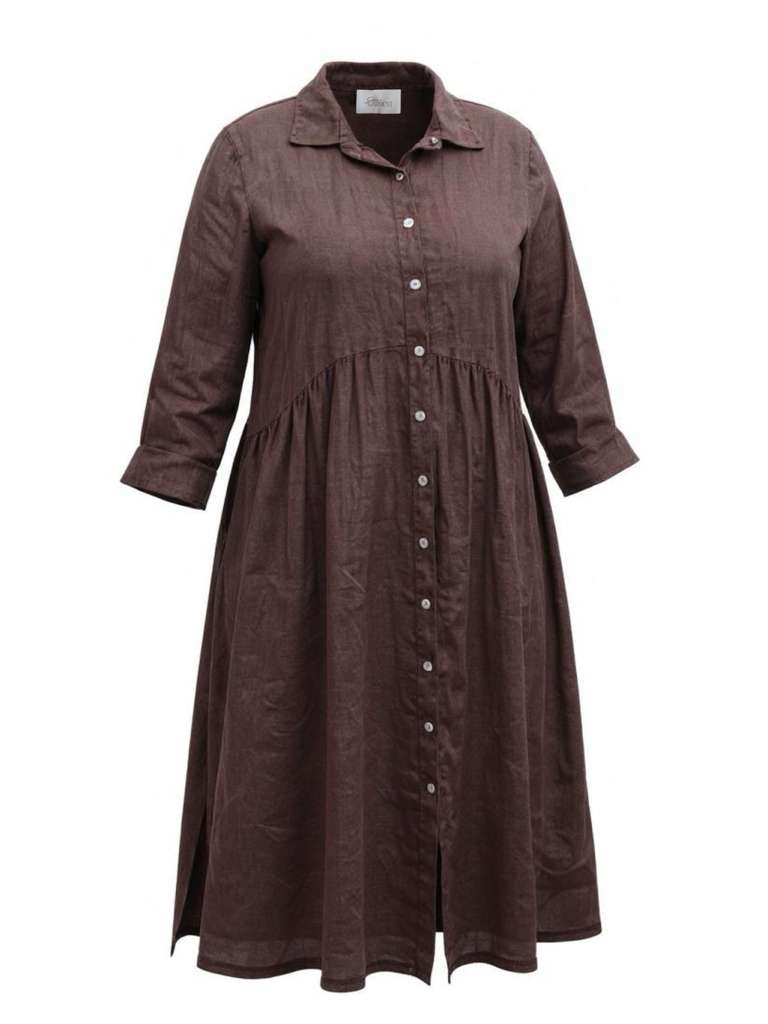 Linen button-front maxi dress in brown - sustainable fashion
